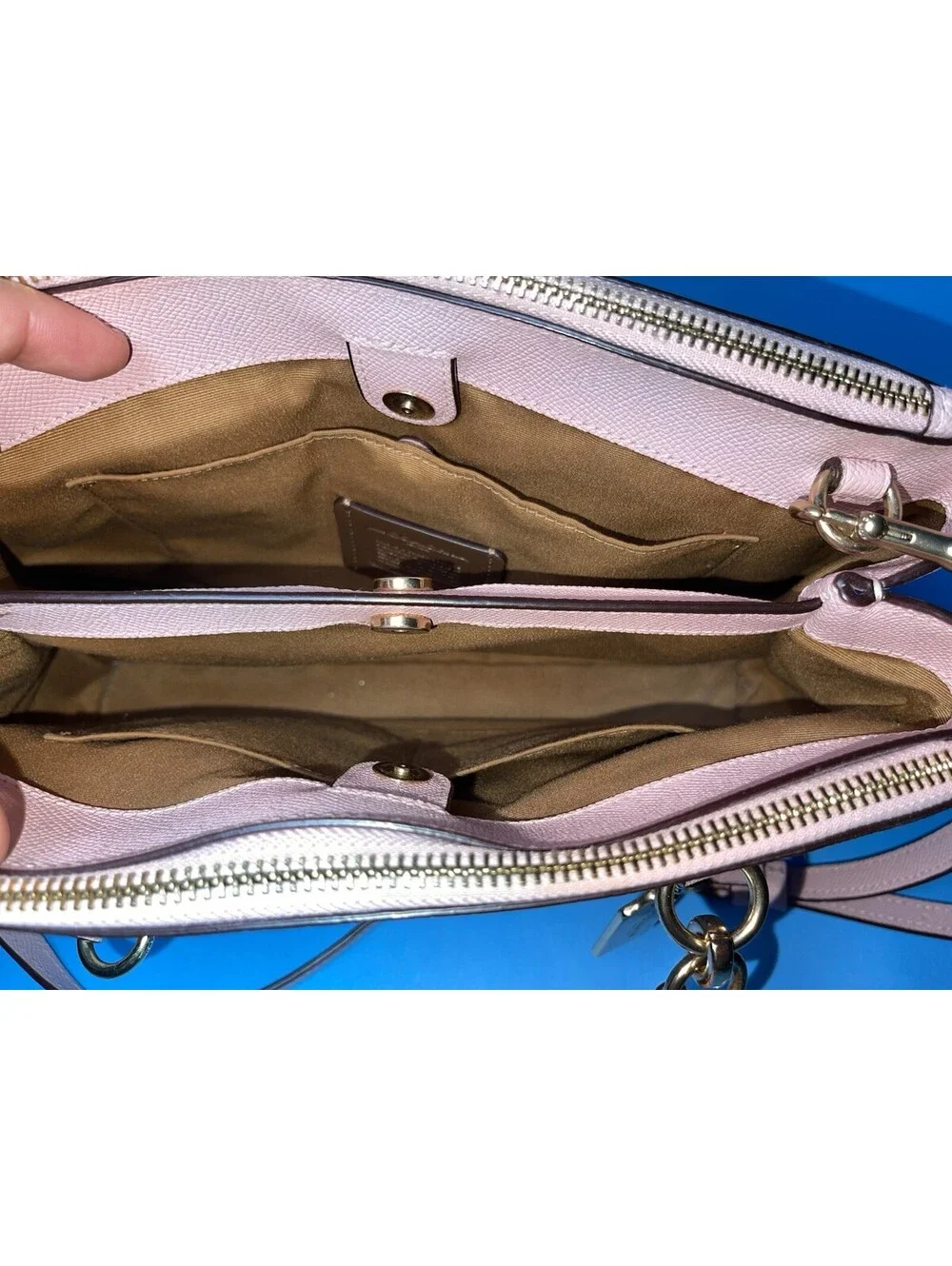 Coach Pink Leather Satchel Crossbody Handbag Purse Gold Tone